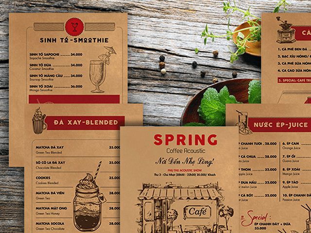 Xác định giá các đồ uống trong menu quán cafe