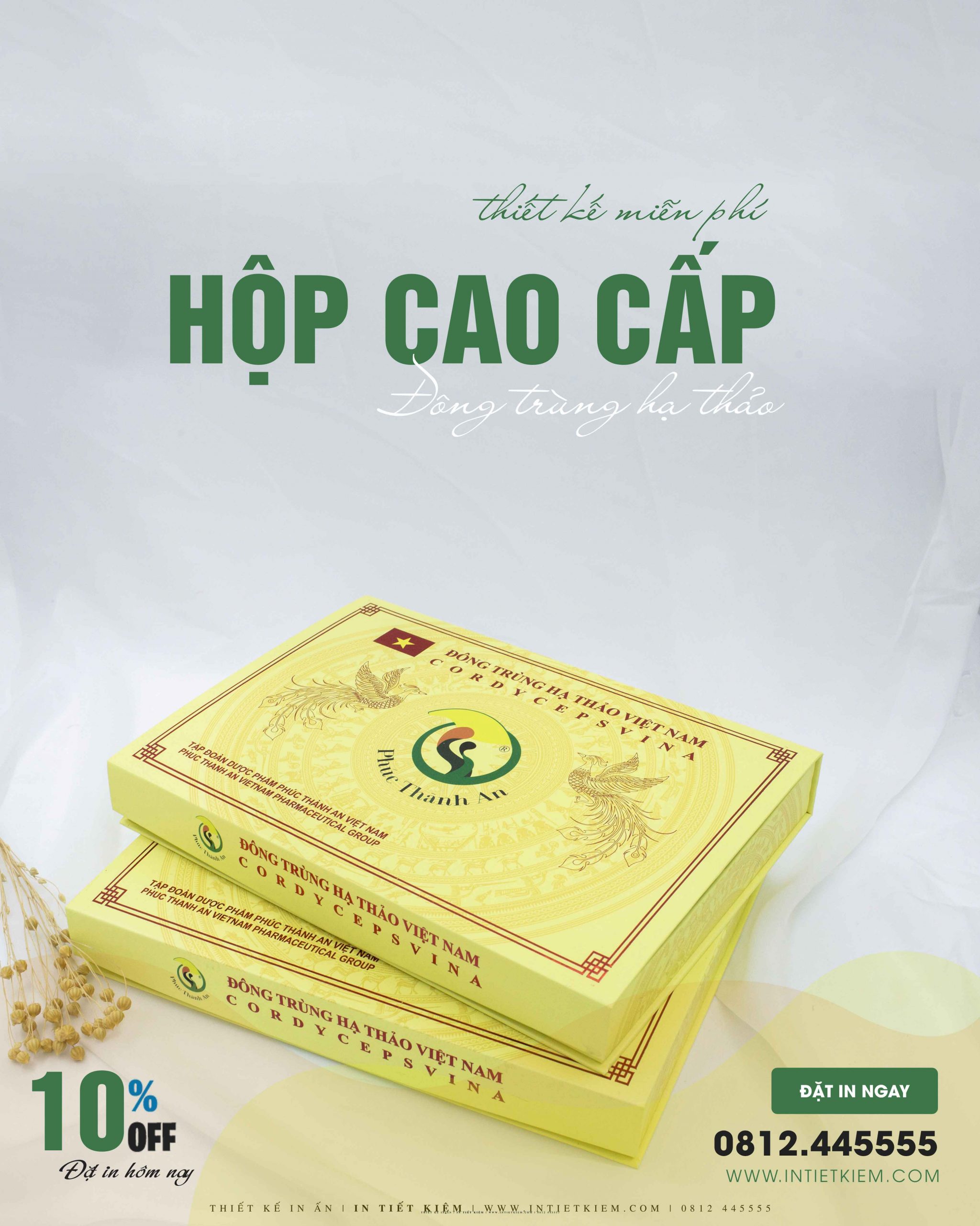 in vỏ hộp cứng cao cấp Đông trùng hạ thảo Phúc Thành An 1