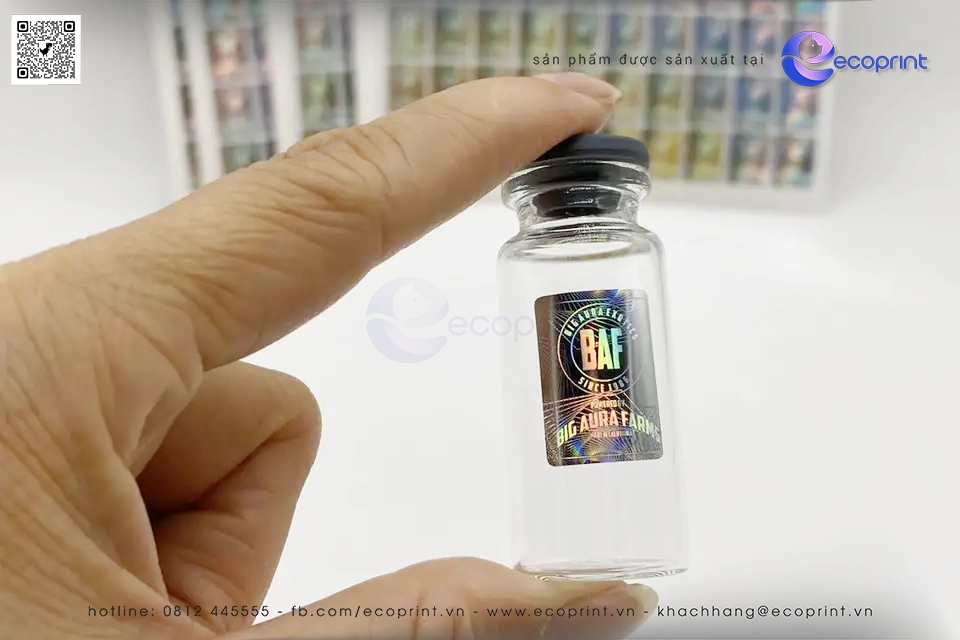 Mẫu tem hologram dán lên chai thuỷ tinh