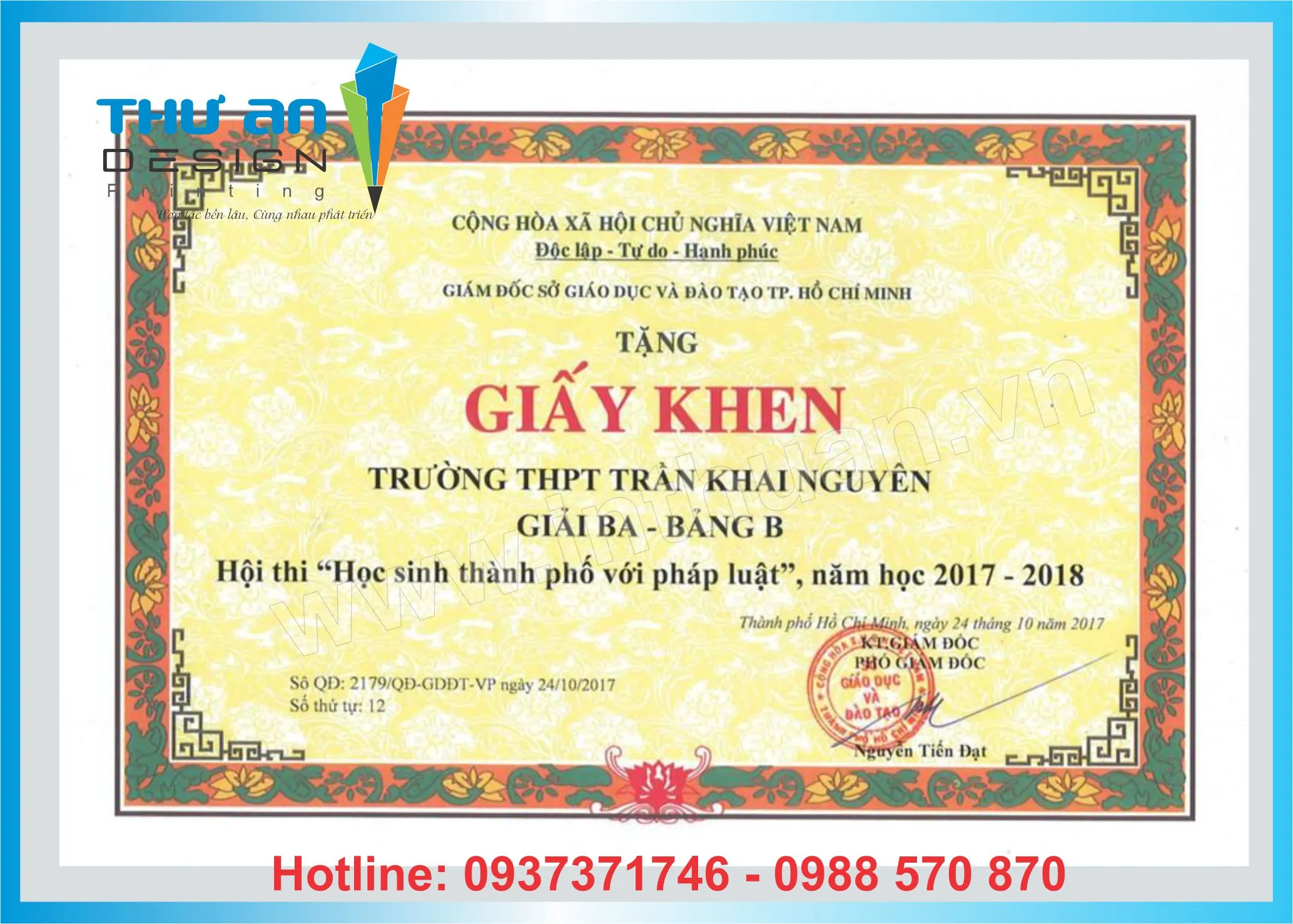 Giấy khen đẹp tại Đống Đa